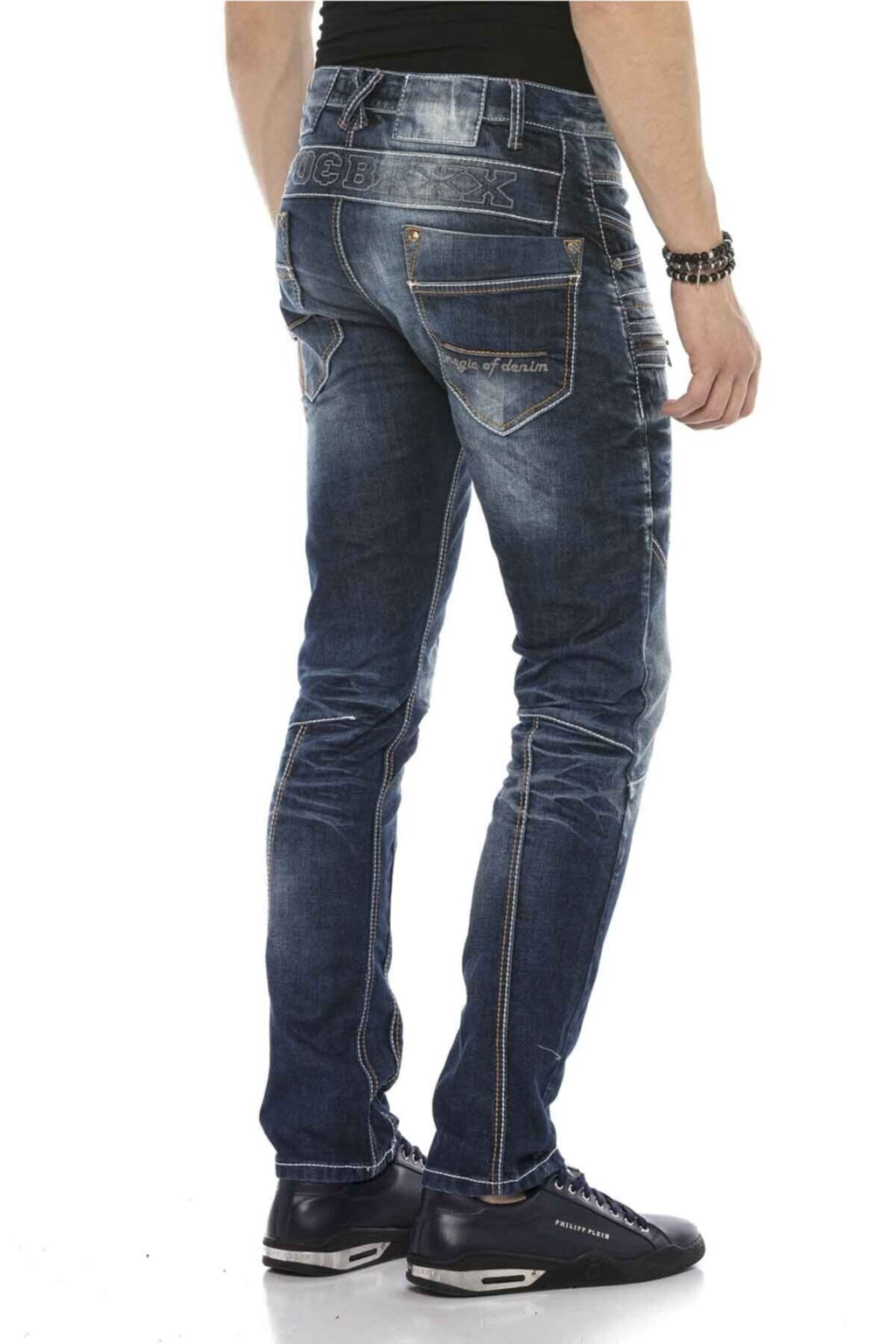 CD584 Paneled Stitch Low-Rise Vintage Men's Jeans