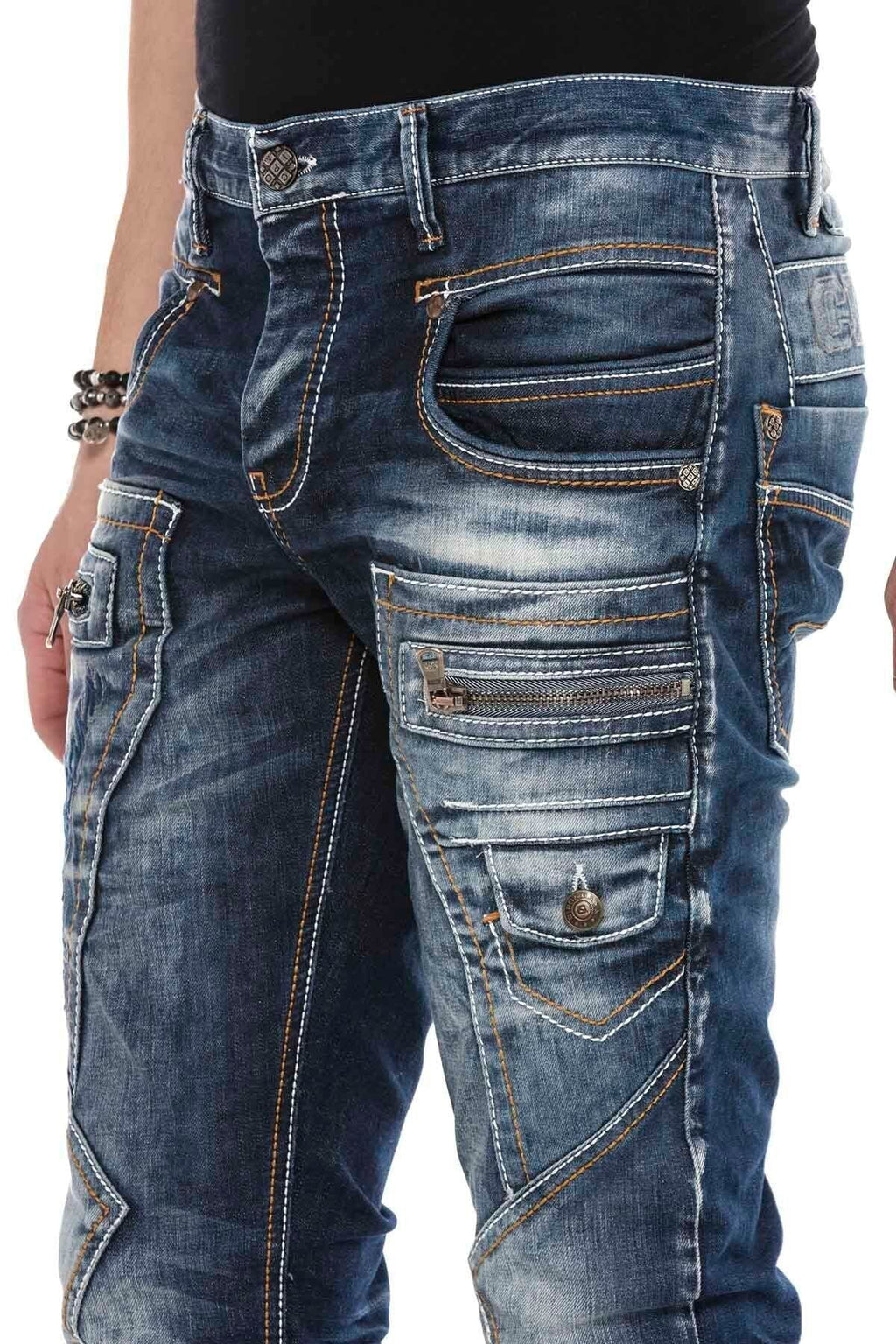 CD584 Paneled Stitch Low-Rise Vintage Men's Jeans