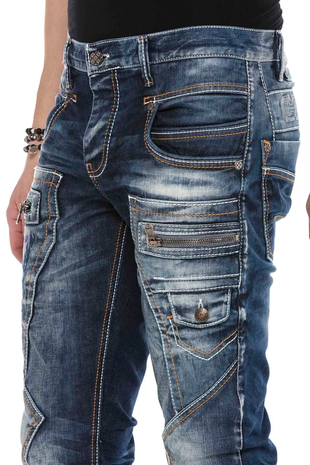 CD584 Paneled Stitch Low-Rise Vintage Men's Jeans