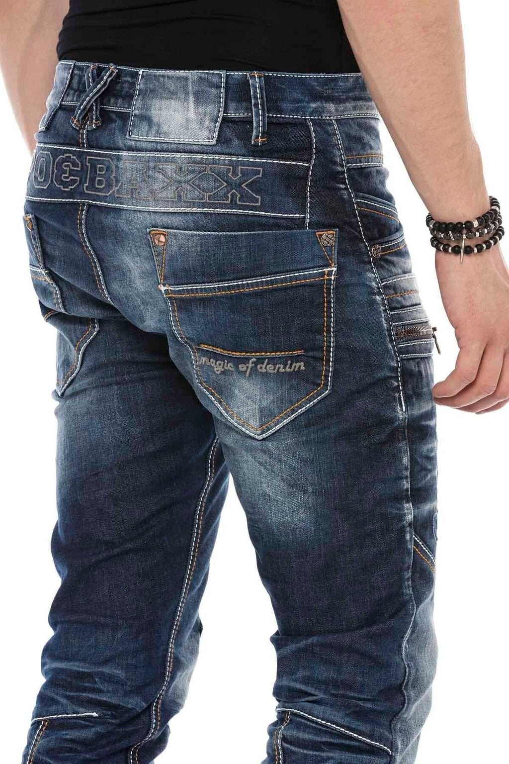 CD584 Paneled Stitch Low-Rise Vintage Men's Jeans