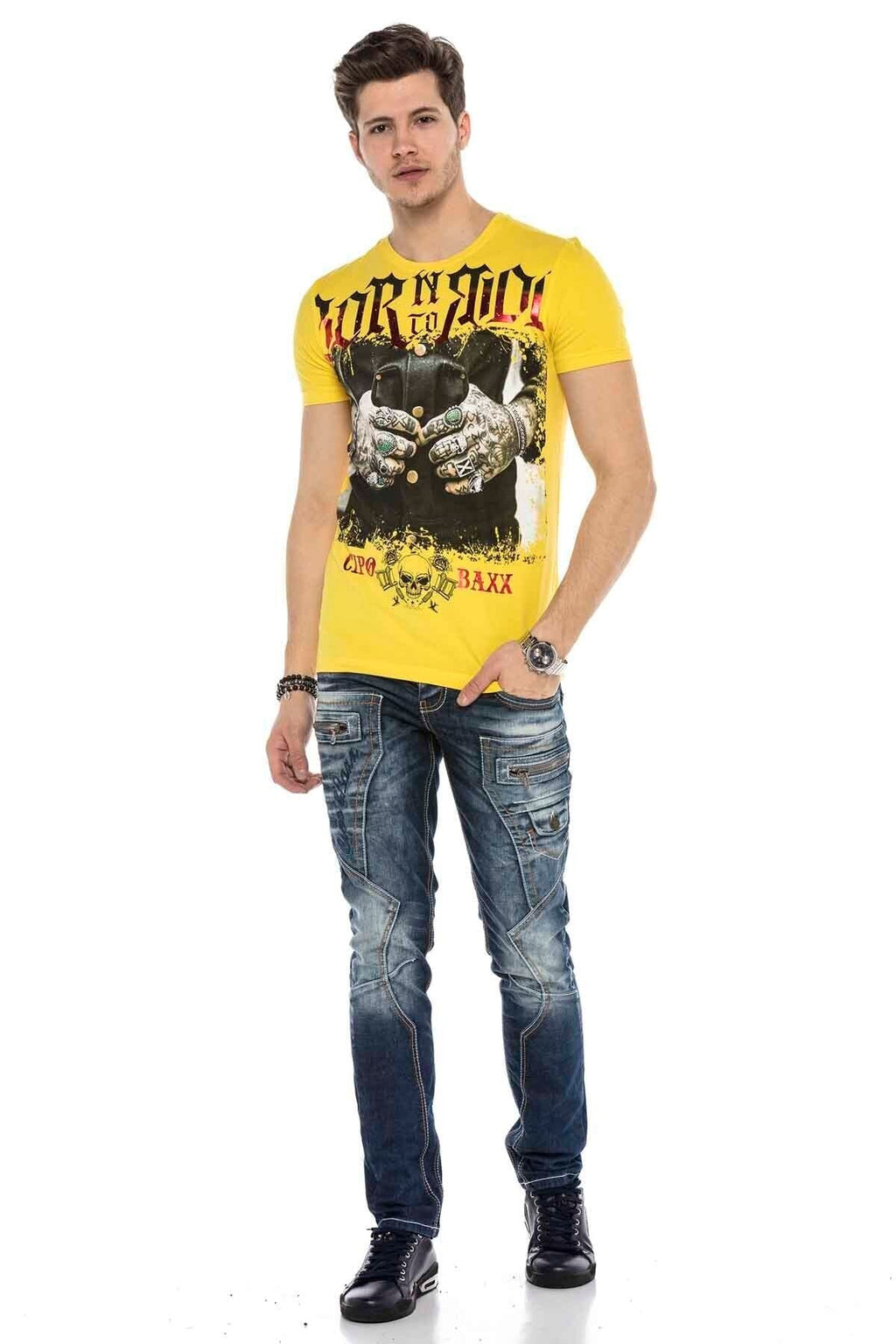 CD584 Paneled Stitch Low-Rise Vintage Men's Jeans