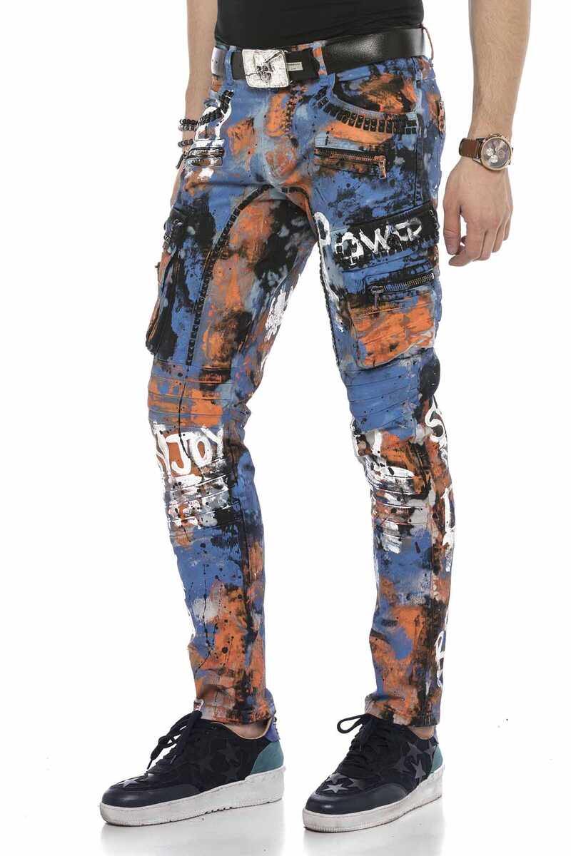 CD587 Color-Painted Cargo Pocket Men's Jeans