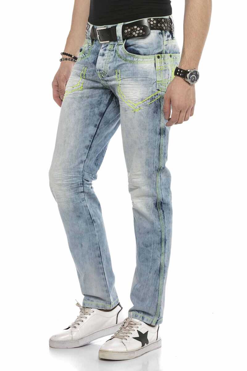 CD596 Neon Pocket Embroidery Ice Blue Jeans