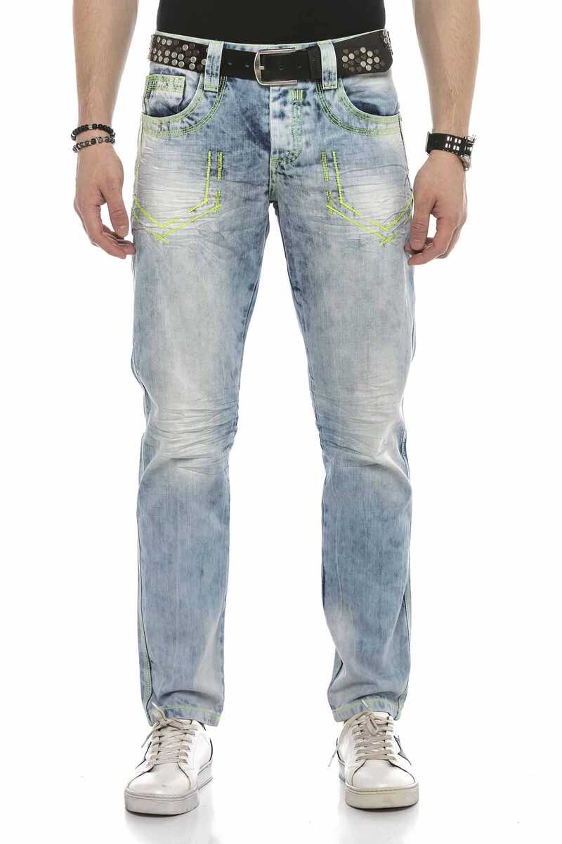 CD596 Neon Pocket Embroidery Ice Blue Jeans