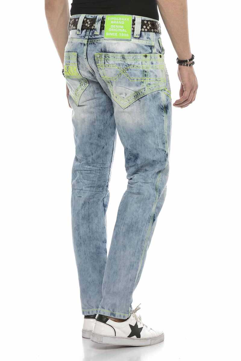 CD596 Neon Pocket Embroidery Ice Blue Jeans