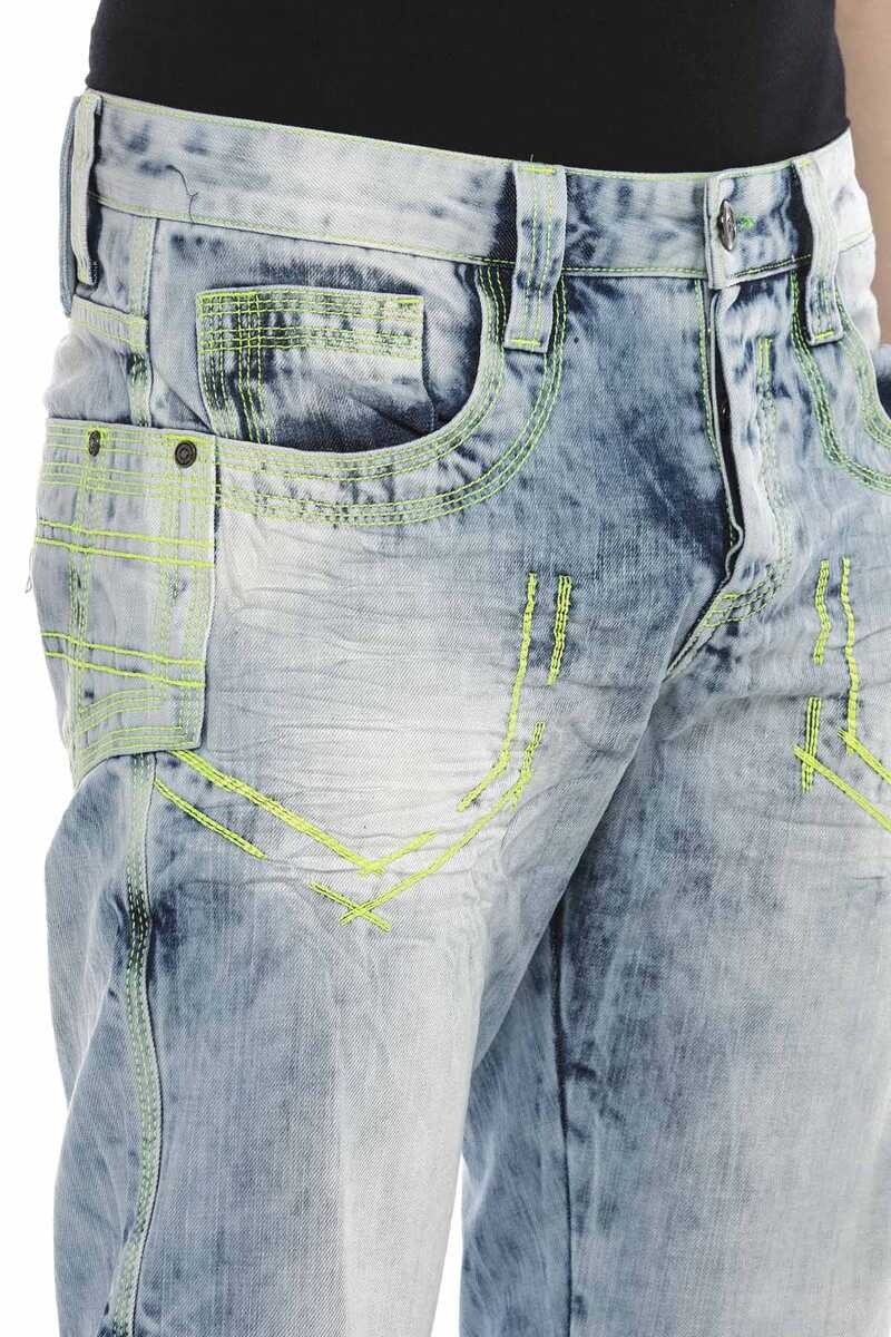 CD596 Neon Pocket Embroidery Ice Blue Jeans