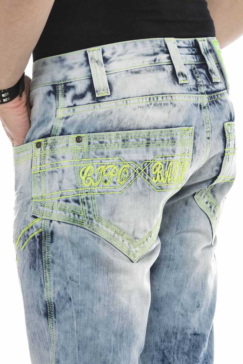 CD596 Neon Pocket Embroidery Ice Blue Jeans