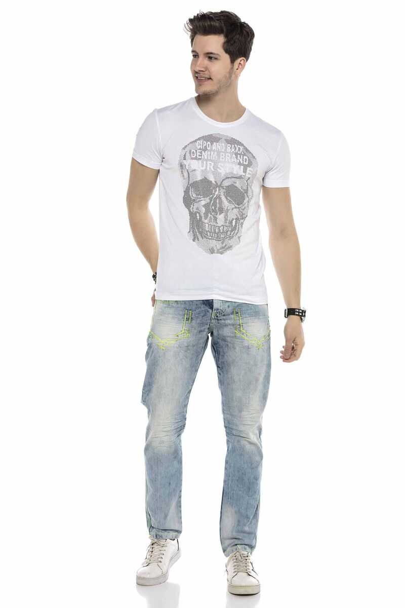 CD596 Neon Pocket Embroidery Ice Blue Jeans
