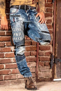CD637 Rapper Style Regular Fit Leather Detail Men's Jeans