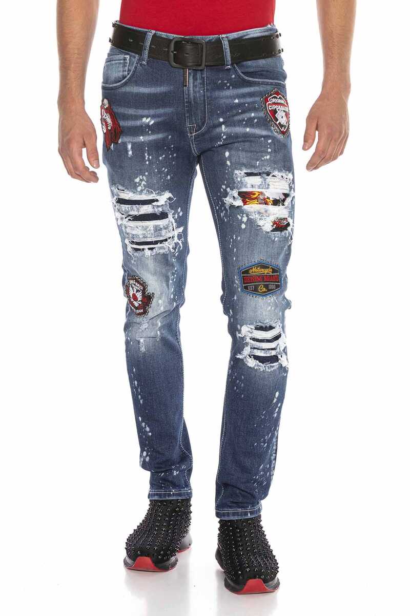 CD643 Crest Destroyed Slim Fit Men's Jeans
