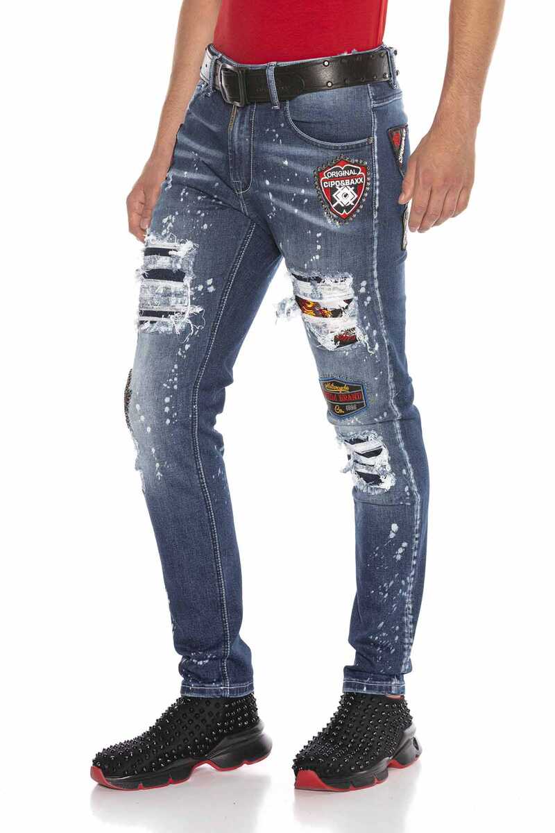 CD643 Crest Destroyed Slim Fit Men's Jeans