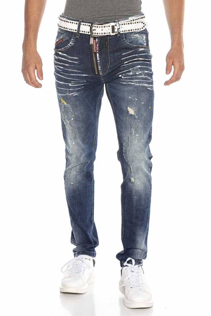 CD658 Painted Ripped Low-Rise Men's Jeans