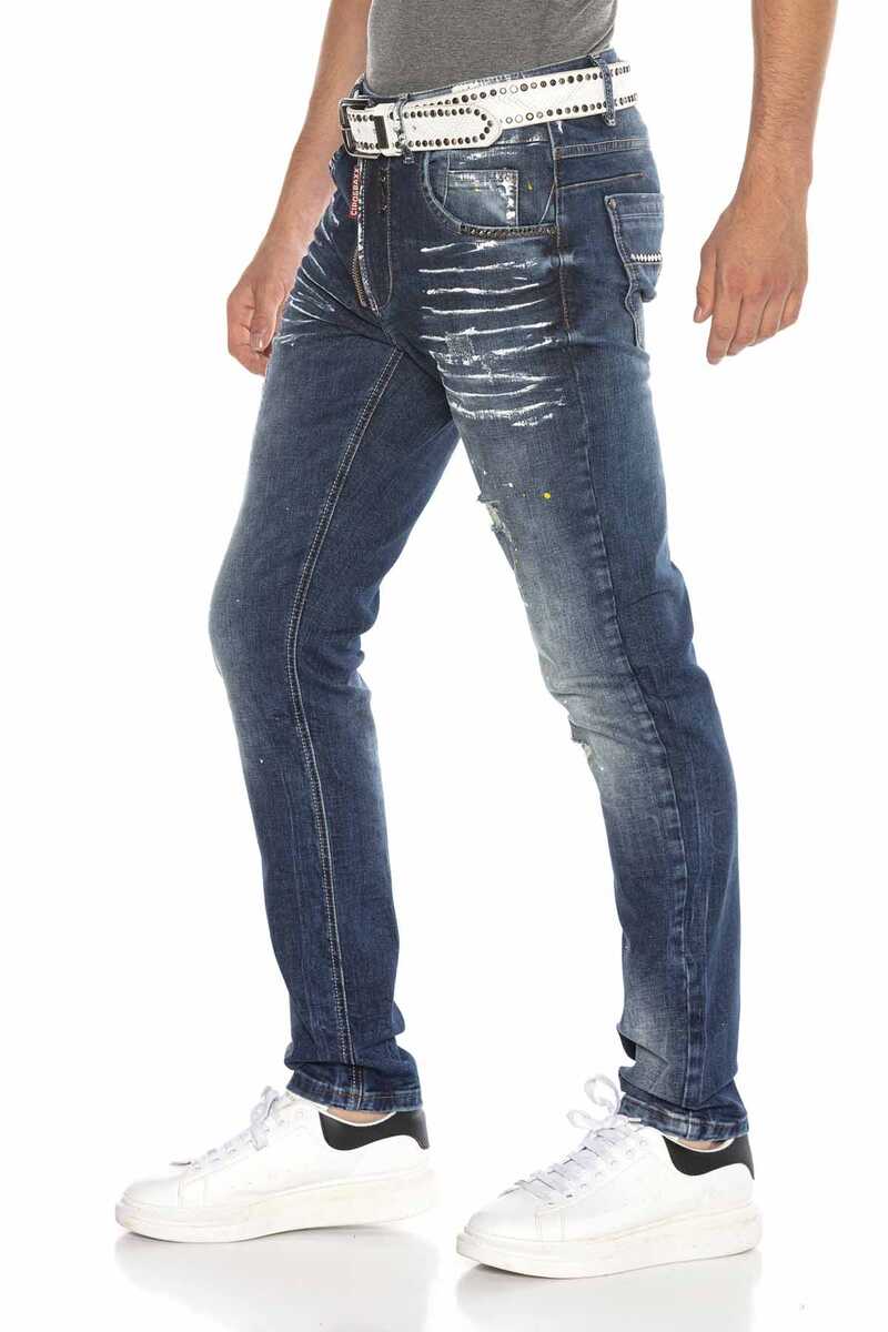 CD658 Painted Ripped Low-Rise Men's Jeans