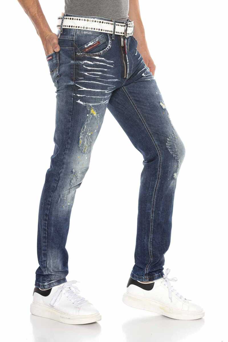 CD658 Painted Ripped Low-Rise Men's Jeans