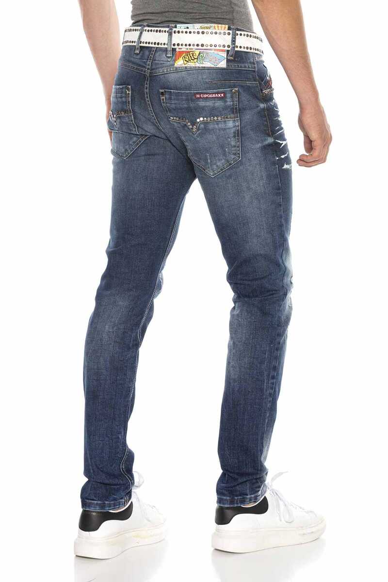 CD658 Painted Ripped Low-Rise Men's Jeans