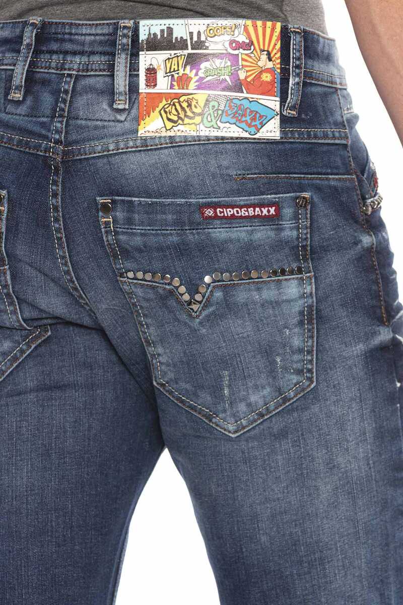 CD658 Painted Ripped Low-Rise Men's Jeans