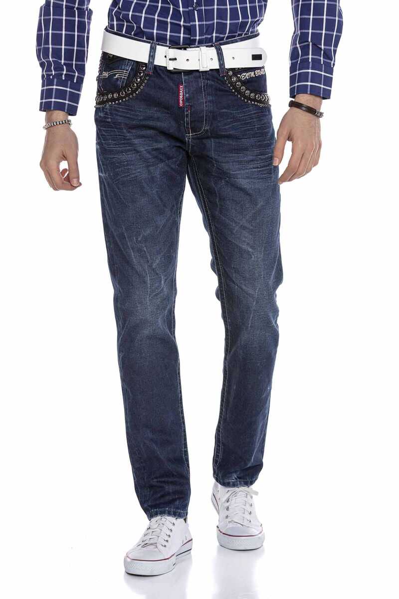 CD665 Yellow Embroidered Men's Jeans