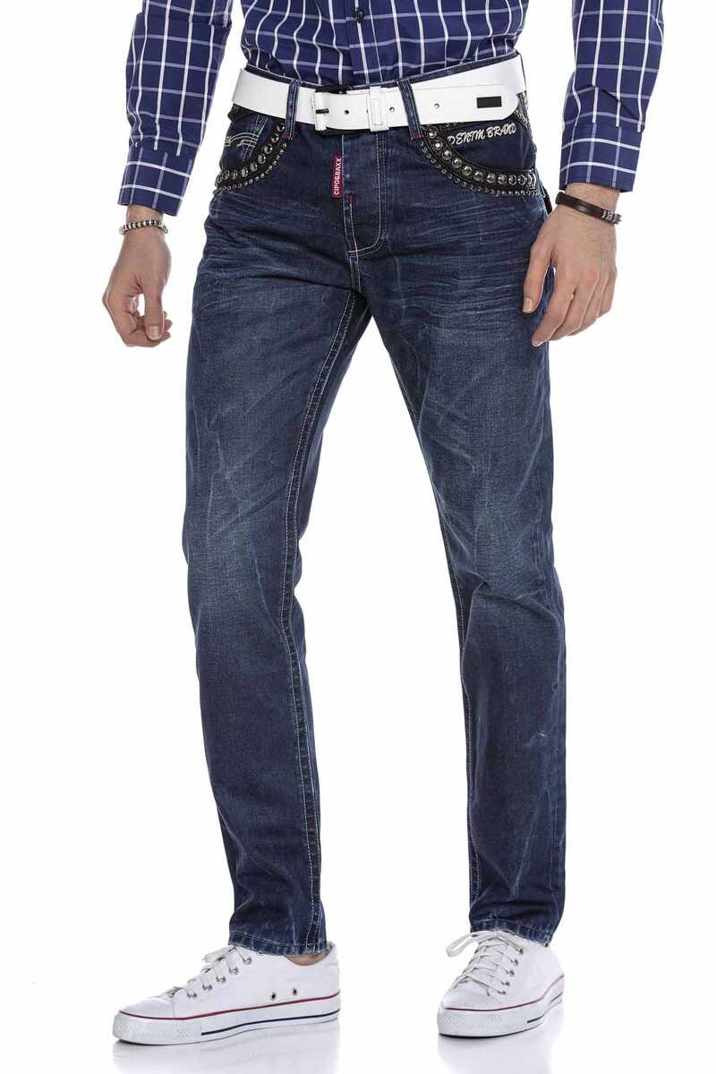 CD665 Yellow Embroidered Men's Jeans