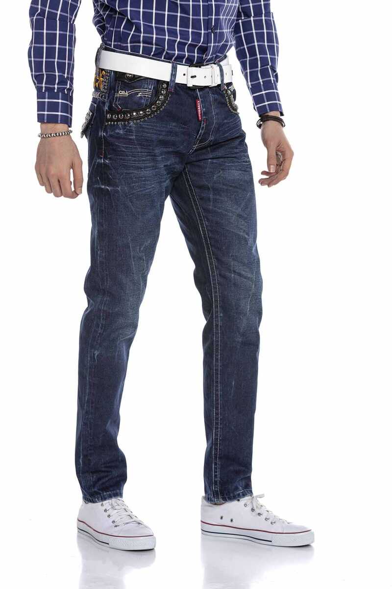CD665 Yellow Embroidered Men's Jeans