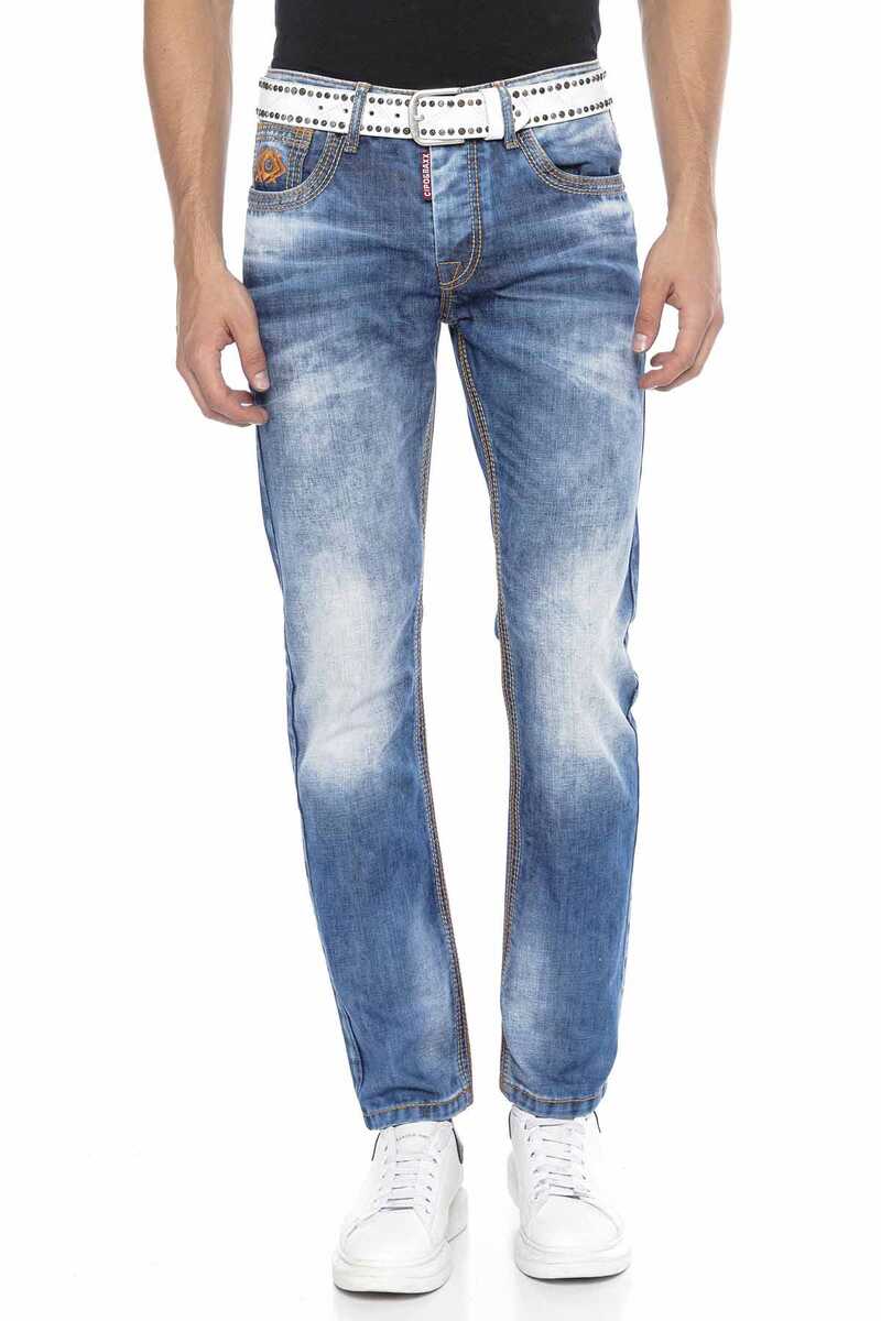 CD669 Heavy Stitch Detail Straight Fit Men's Jeans