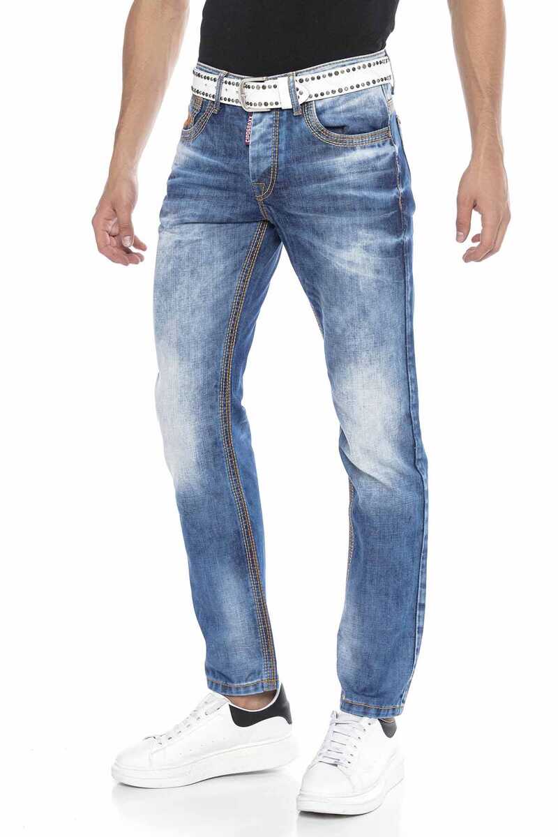 CD669 Heavy Stitch Detail Straight Fit Men's Jeans