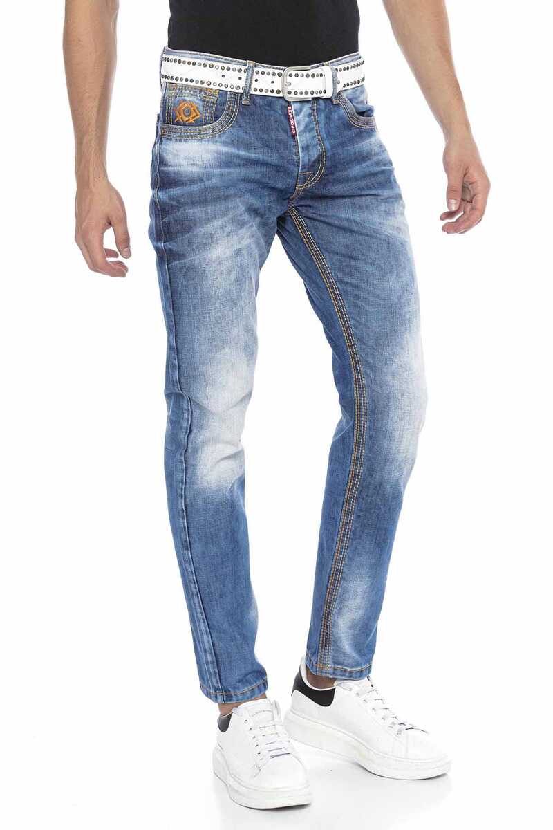 CD669 Heavy Stitch Detail Straight Fit Men's Jeans
