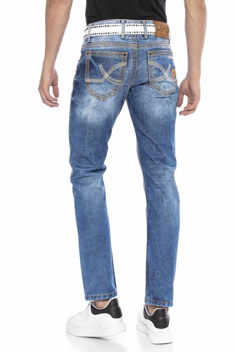CD669 Heavy Stitch Detail Straight Fit Men's Jeans