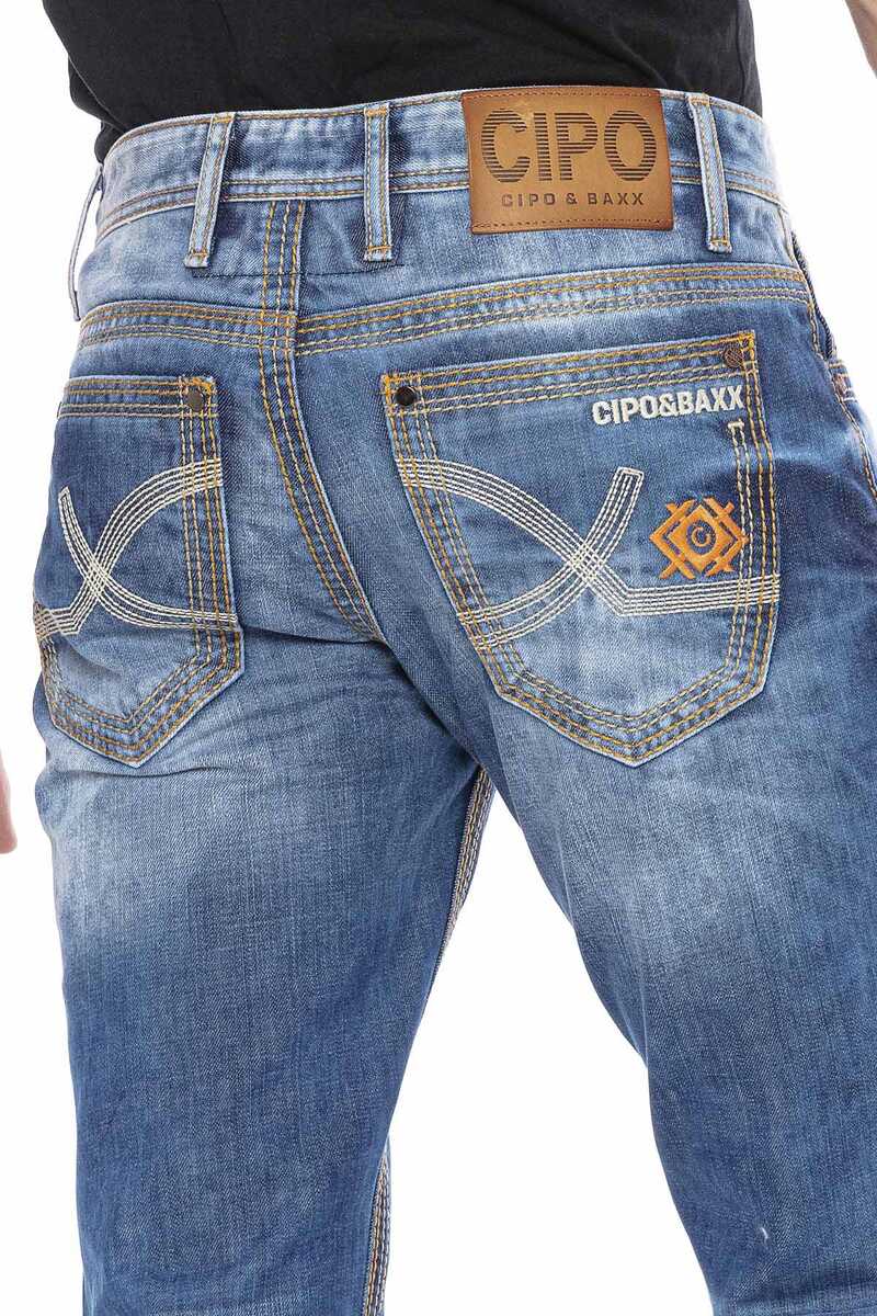 CD669 Heavy Stitch Detail Straight Fit Men's Jeans