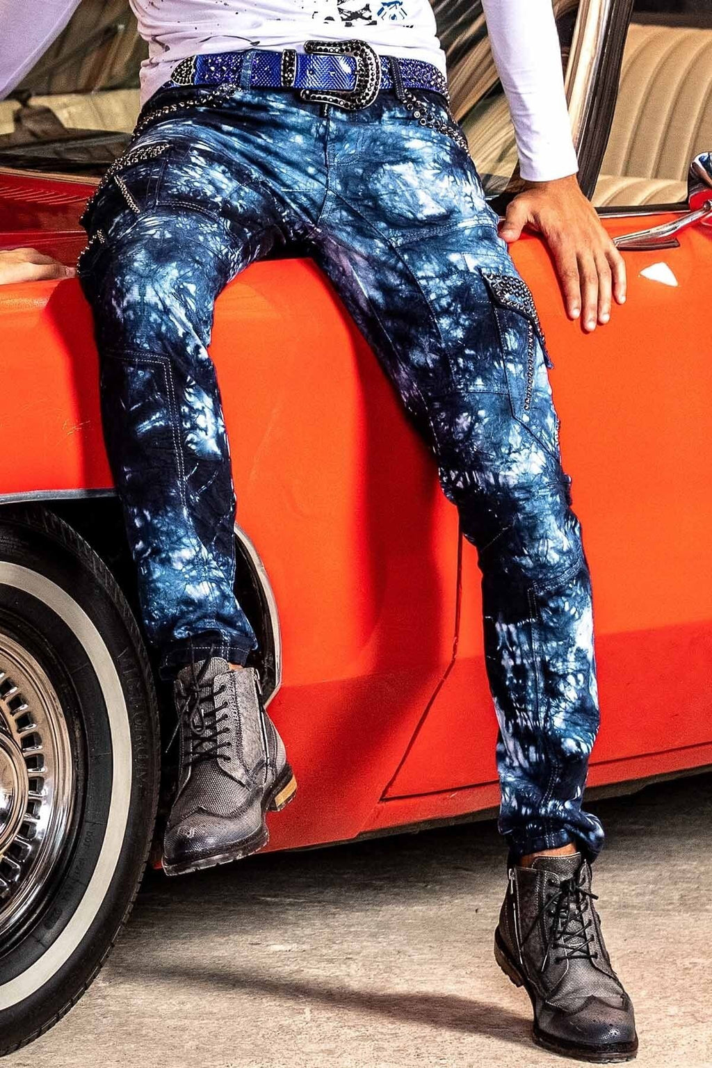 CD677 Cargo Pocket Washed Fabric Men's Jeans