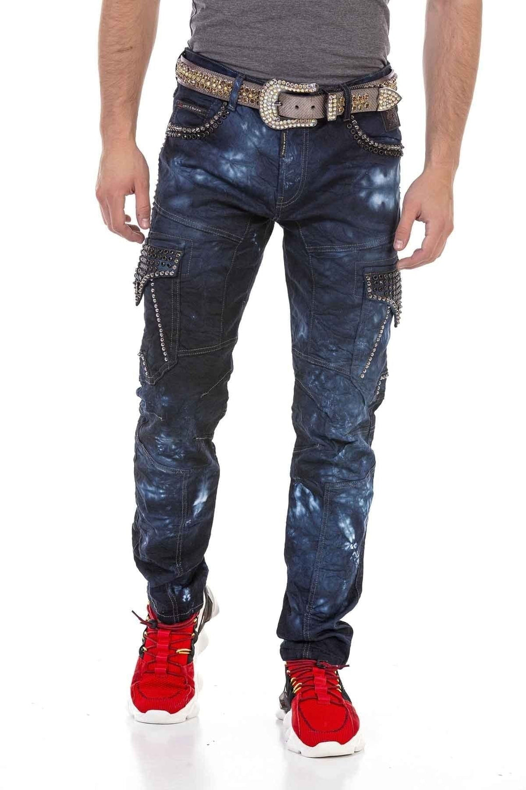 CD677 Cargo Pocket Washed Fabric Men's Jeans