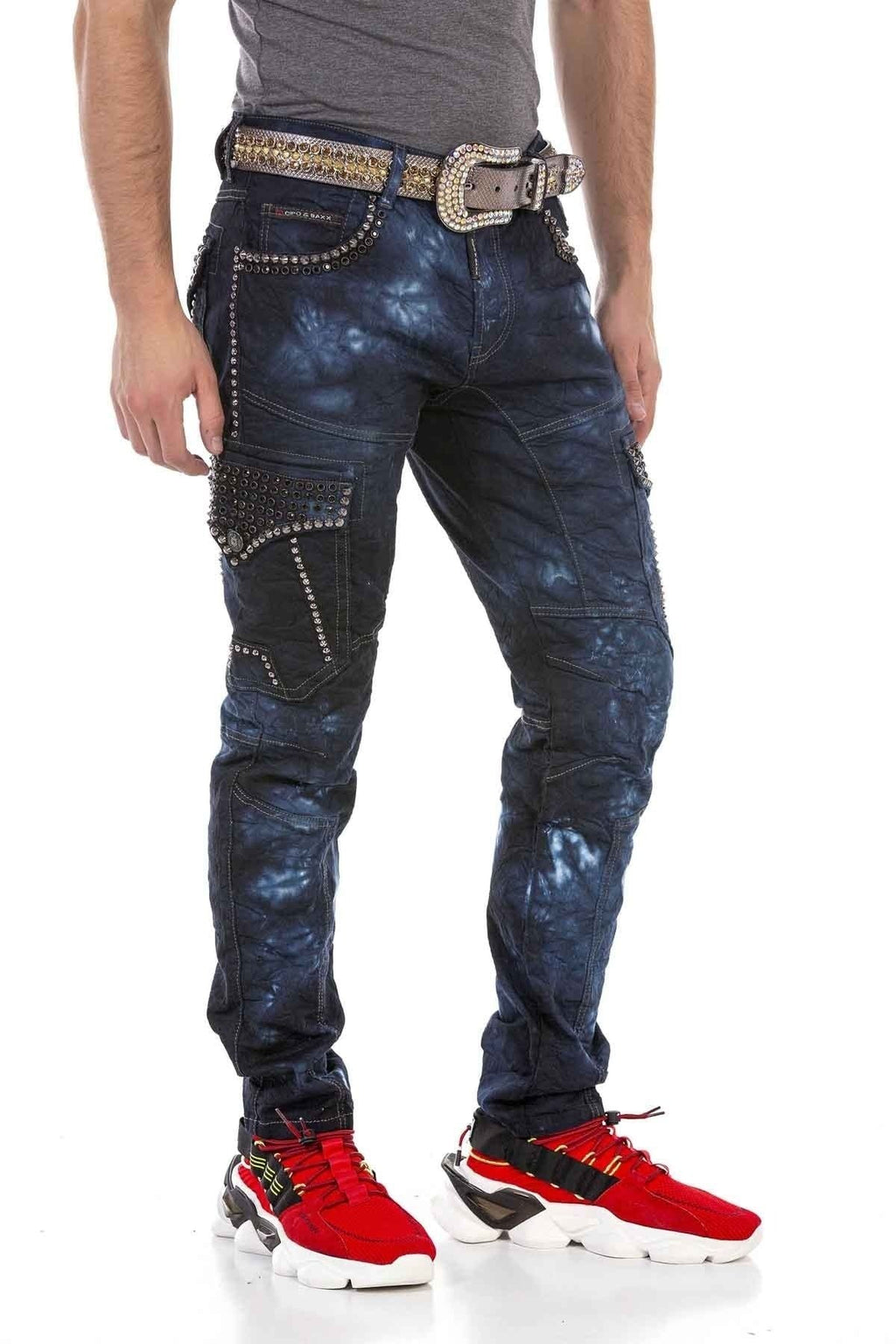 CD677 Cargo Pocket Washed Fabric Men's Jeans