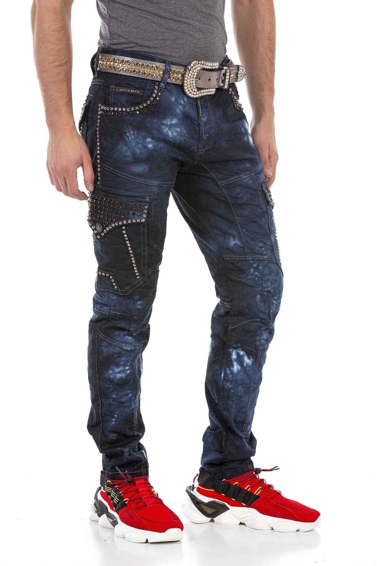 CD677 Cargo Pocket Washed Fabric Men's Jeans