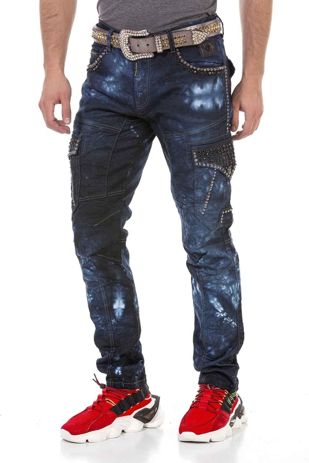 CD677 Cargo Pocket Washed Fabric Men's Jeans