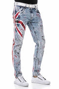 CD684 Skull Hand-Painted Ice Blue Men's Jeans