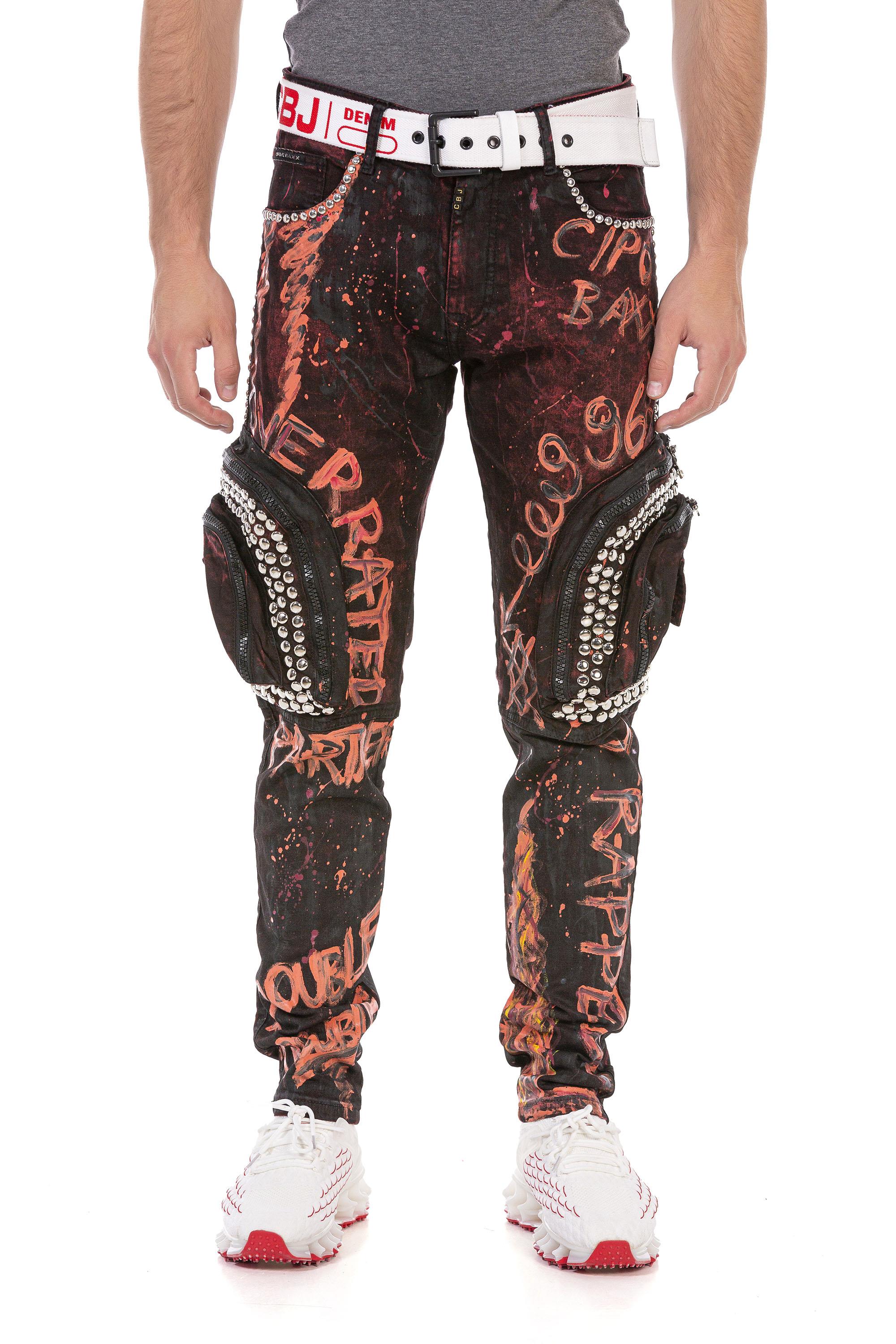 CD693 Hand-Painted Cargo Men's Jeans