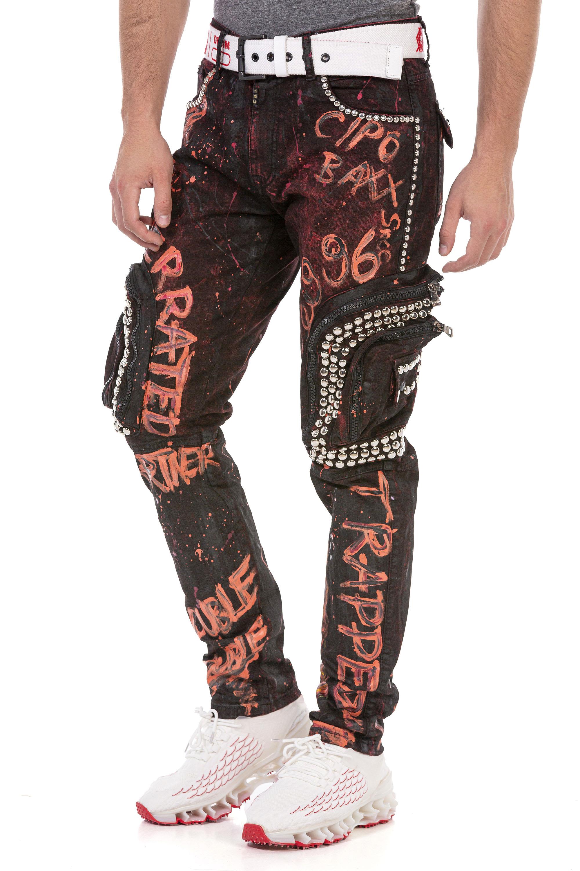 CD693 Hand-Painted Cargo Men's Jeans