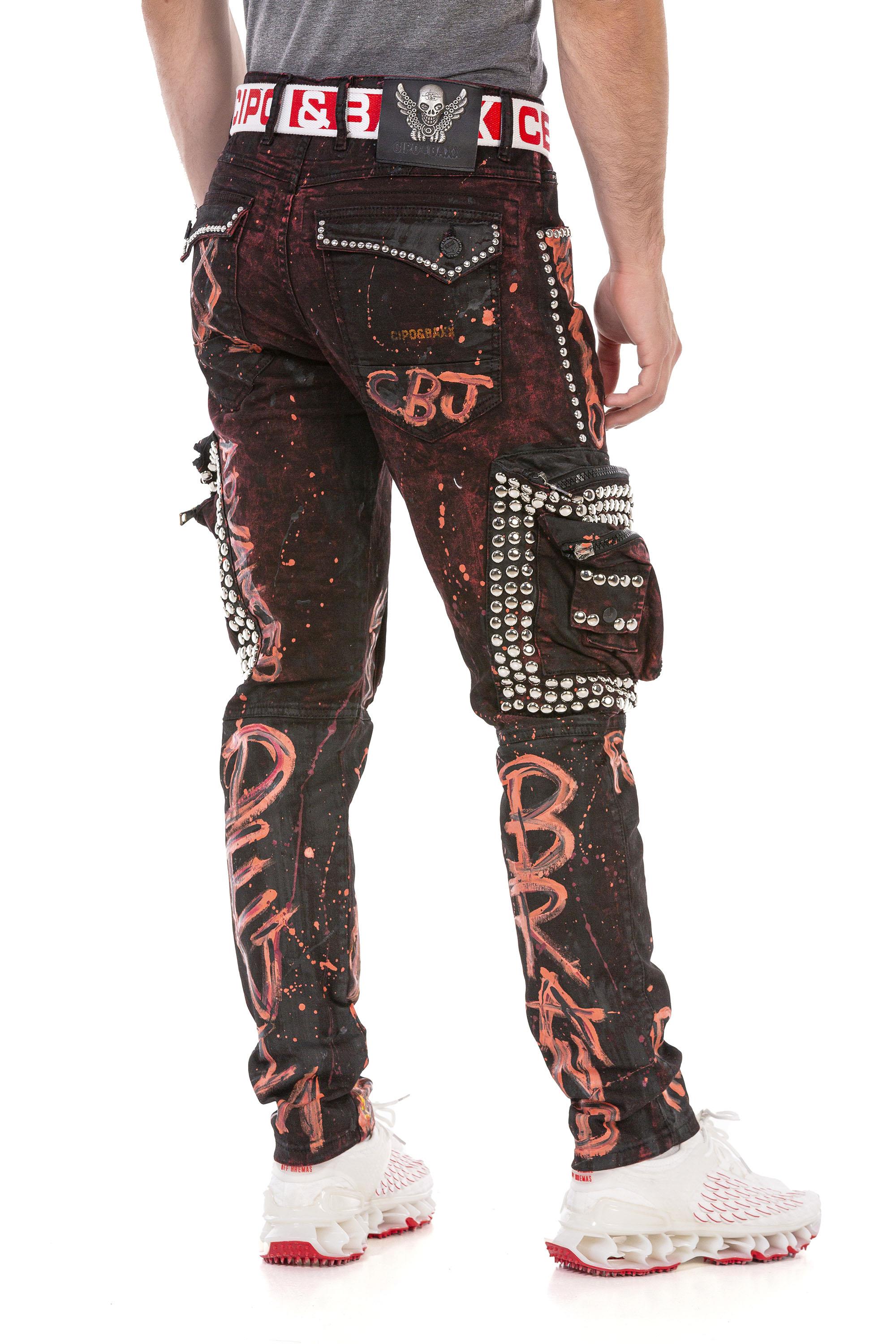 CD693 Hand-Painted Cargo Men's Jeans