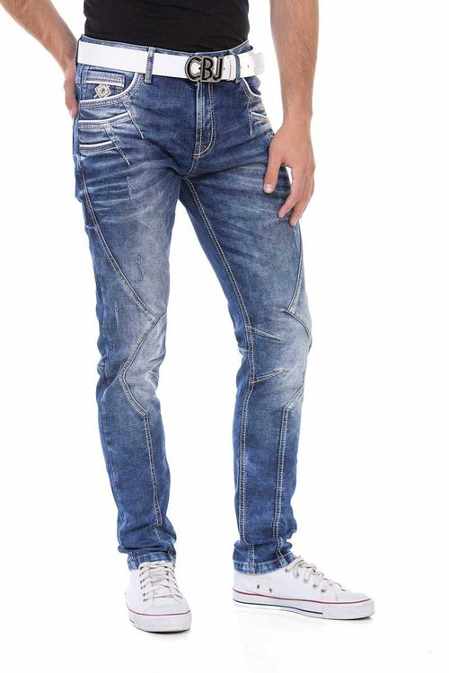 CD695 Pocket Embroidery Paneled Men's Jeans