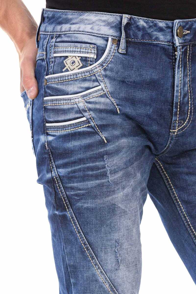 CD695 Pocket Embroidery Paneled Men's Jeans
