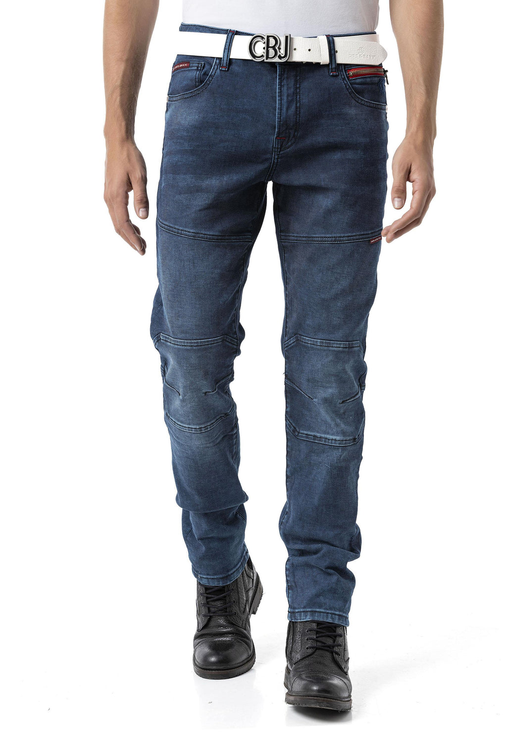 CD699 Hidden Pocket Paneled Biker Style Men's Jeans