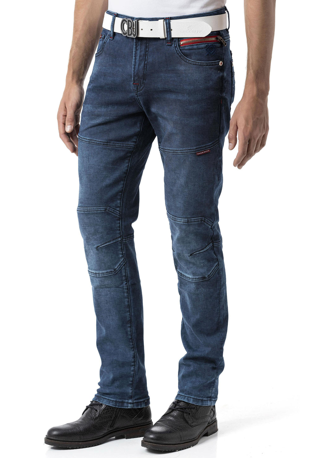 CD699 Hidden Pocket Paneled Biker Style Men's Jeans