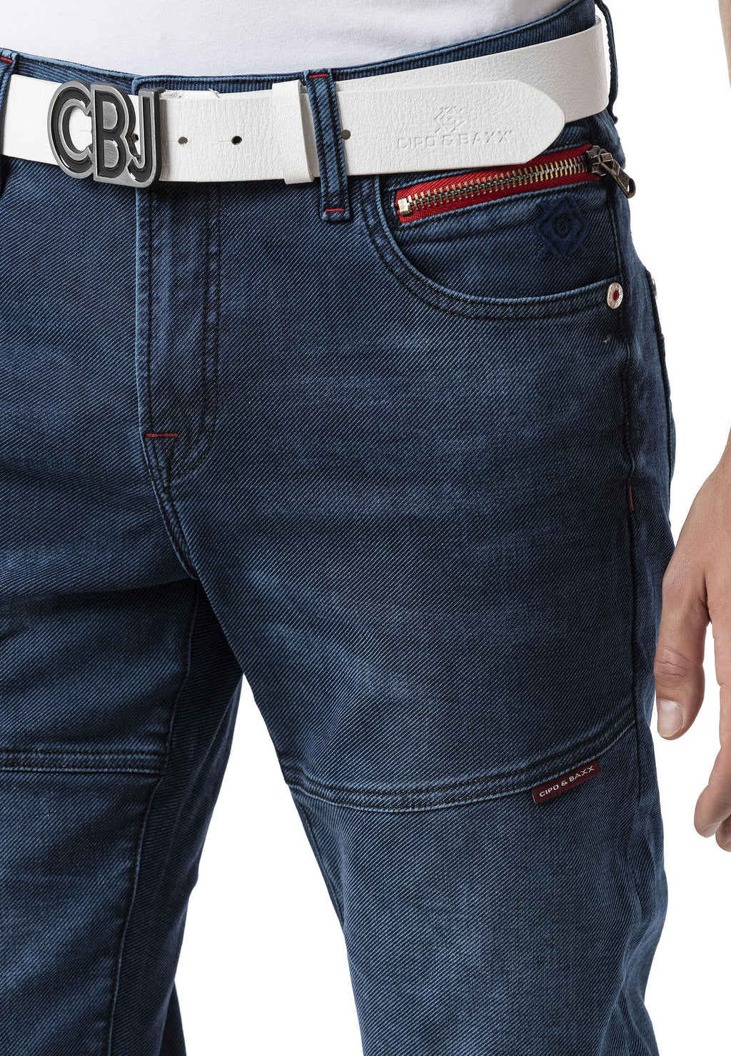 CD699 Hidden Pocket Paneled Biker Style Men's Jeans