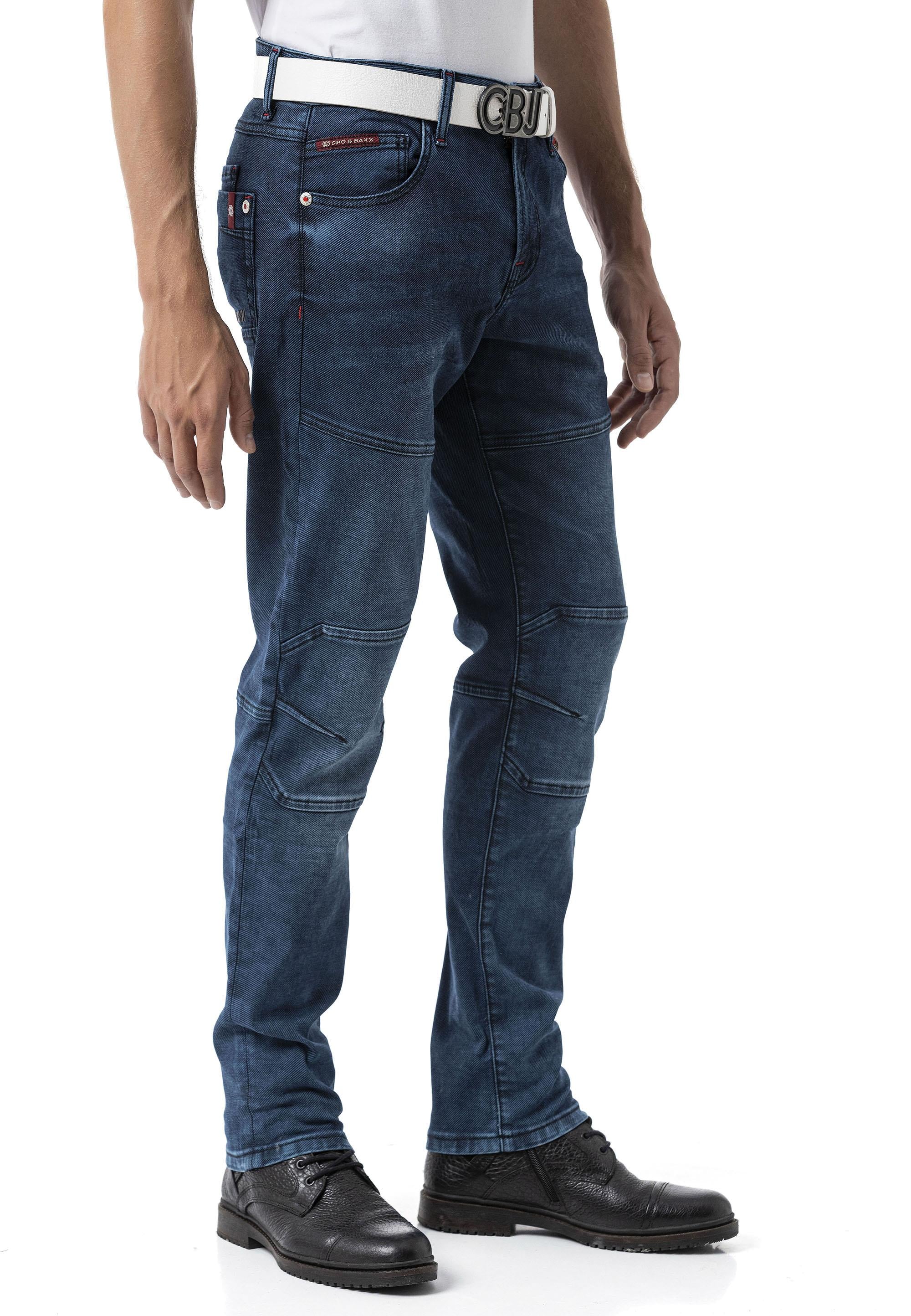CD699 Hidden Pocket Paneled Biker Style Men's Jeans