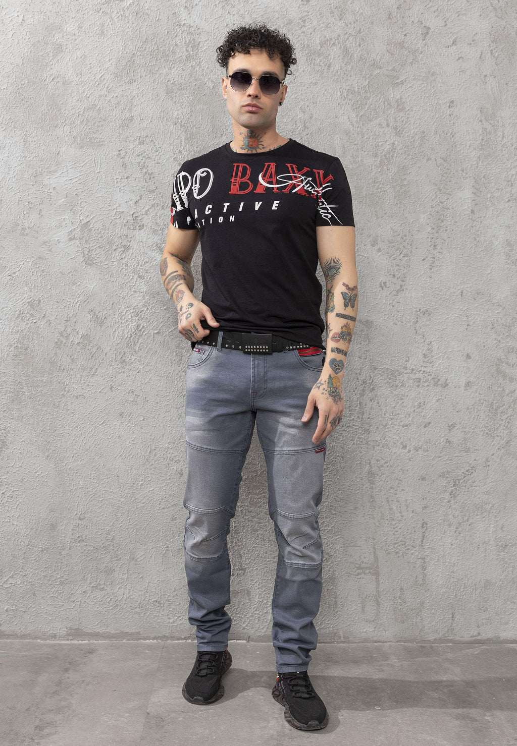 CD699 Hidden Pocket Paneled Biker Style Men's Jeans