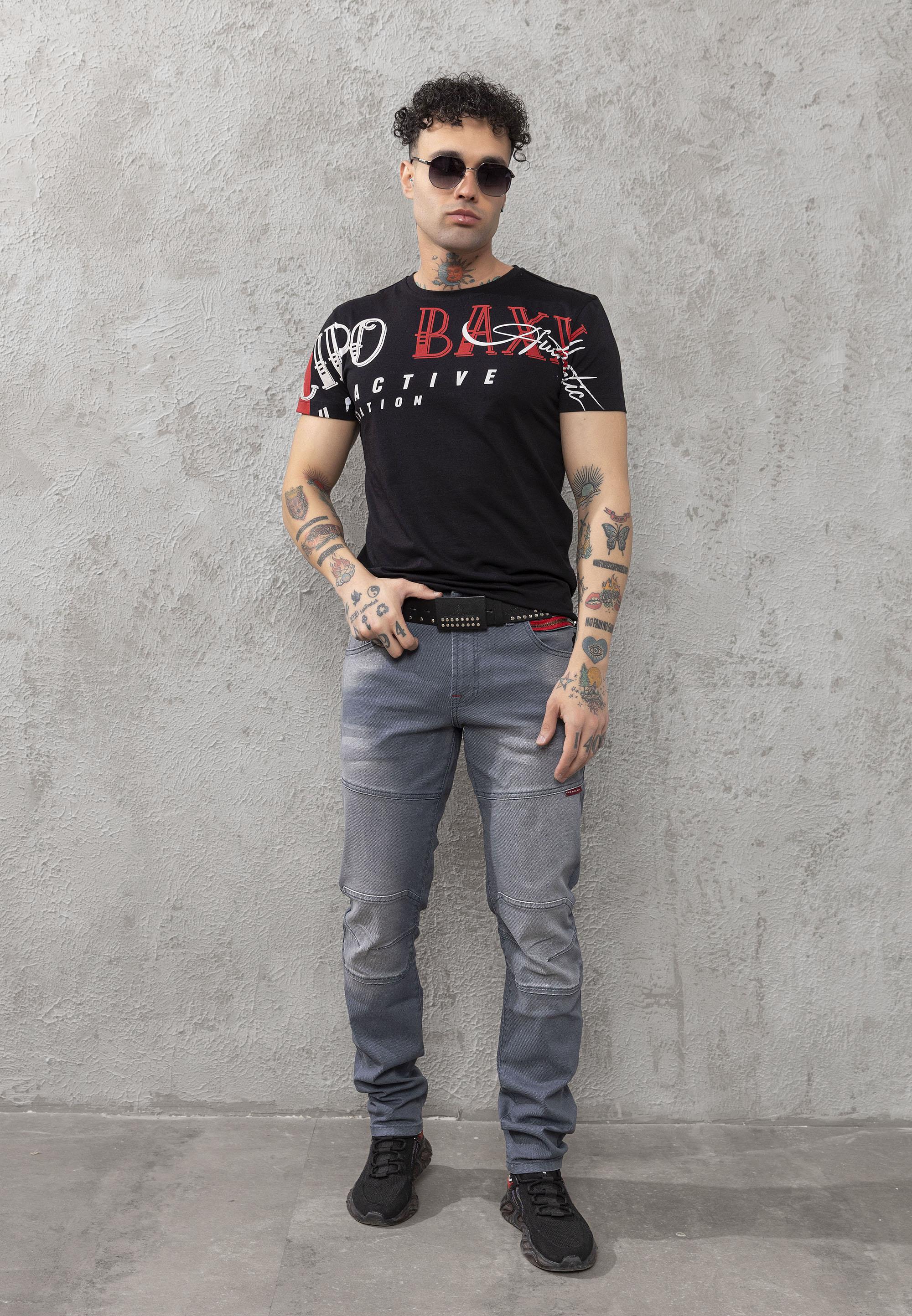 CD699 Hidden Pocket Paneled Biker Style Men's Jeans
