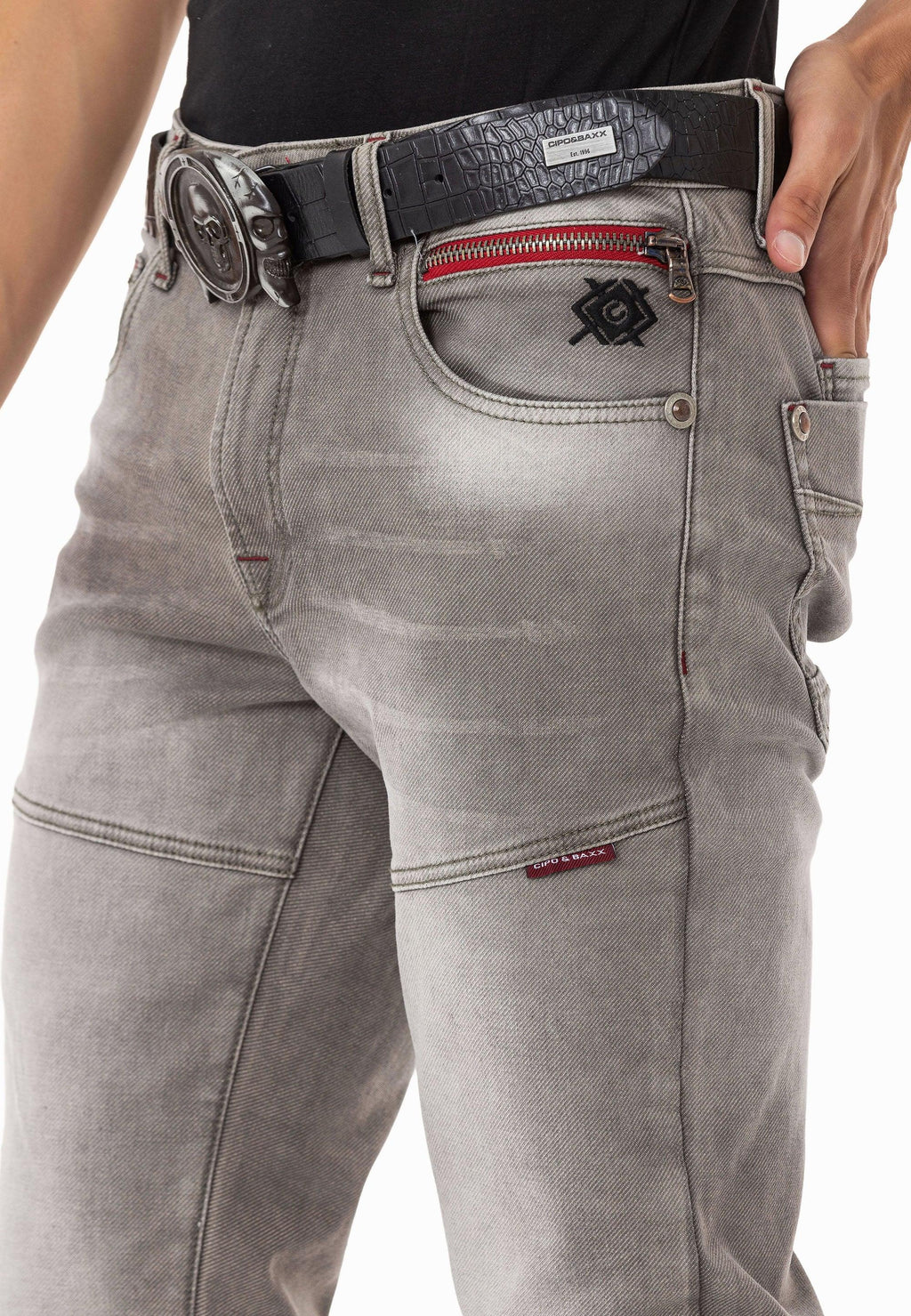 CD699 Hidden Pocket Paneled Biker Style Men's Jeans