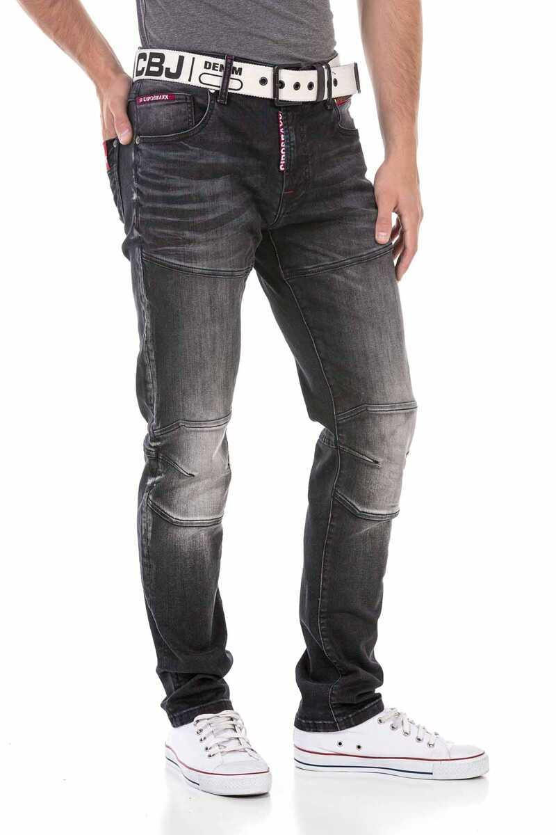 CD699 Hidden Pocket Paneled Biker Style Men's Jeans