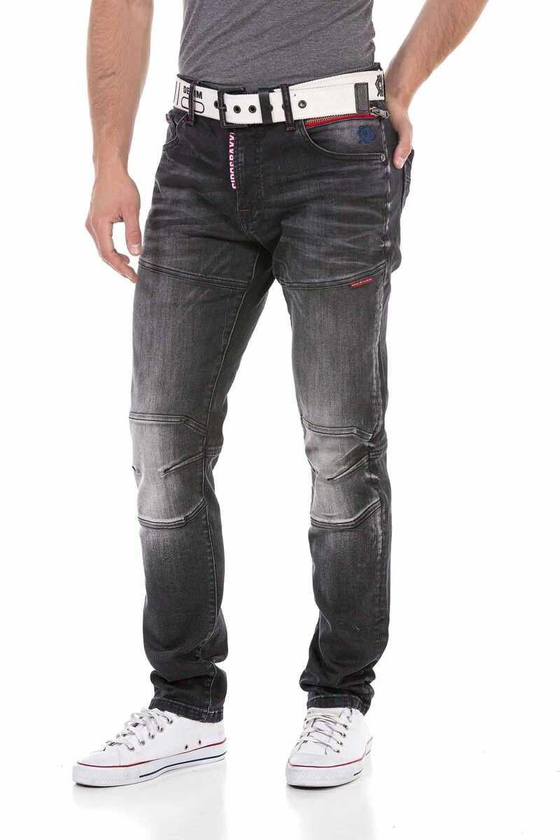 CD699 Hidden Pocket Paneled Biker Style Men's Jeans