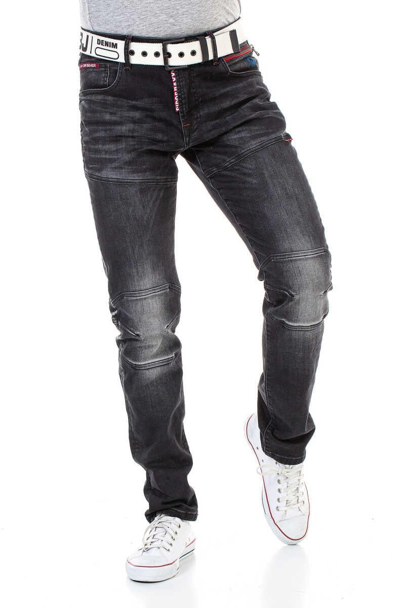 CD699 Hidden Pocket Paneled Biker Style Men's Jeans