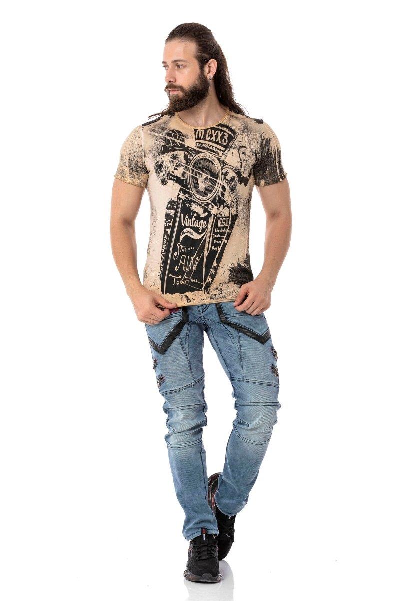 CD795 Biker Style Leather Detail Men's Jeans